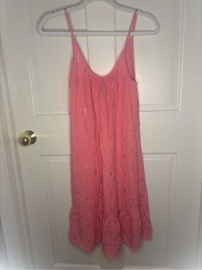 NWT bobi Pink Maxi Dress with Gold Foil Pineapples size XS